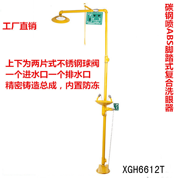 经济型脚踏复合式洗眼器 碳钢脚踏喷淋双口洗眼器